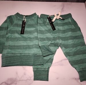 Miki Miette Baby Iggy Pullover& Ziggy Joggers Set-Aloe Striped|Size 3M New WTags